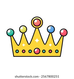 Icon of golden crown with precious stones. Flat vector illustration isolated on white background