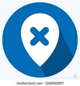 Icon Gps Delete - Long Shadow Style - Simple illustration, Editable stroke, Design template vector, Good for prints, posters, advertisements, announcements, info graphics, etc.