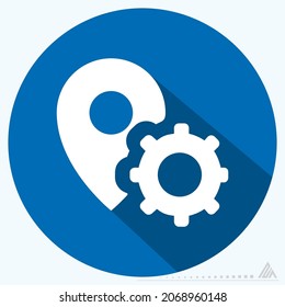 Icon Gps Settings - Long Shadow Style - Simple illustration, Editable stroke, Design template vector, Good for prints, posters, advertisements, announcements, info graphics, etc.