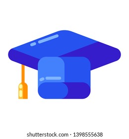 Icon of graduate cap in flat style. Illustration isolated on white background.
