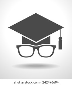 Icon Graduation cap and glasses.  concept of education. The file is saved in the version AI10 EPS. This image contains transparency.