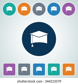 Icon of Graduation Cap in Multi Color Circle & Square Shape. Eps-10.