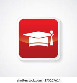 Icon of Graduation Cap on Red Glossy Button. Eps-10