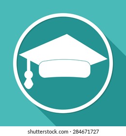 Icon Graduation cap on white circle with a long shadow