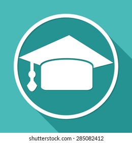 Icon Graduation cap on white circle with a long shadow