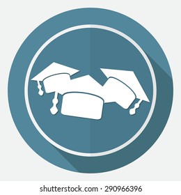Icon Graduation cap on white circle with a long shadow