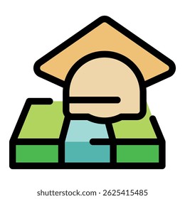Icon of a graduation cap placed on a field, symbolizing agricultural science studies and the achievement of an academic degree in agriculture