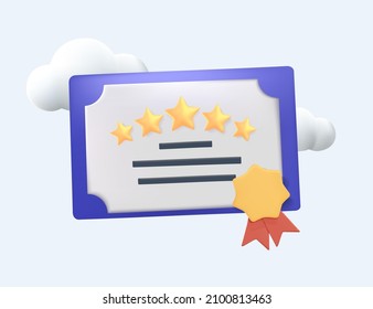 Icon of graduation certificate, diploma. Winner certificate. 3D Vector Illustrations. Achievement, award, grant, diploma concepts. Premium quality graphic design elements. 3D icon free to edit, school
