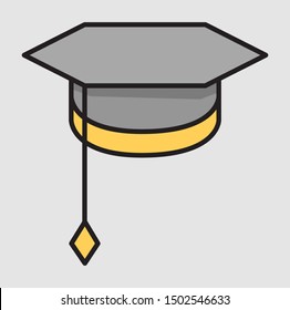 Icon graduation hat. Vector illustration in flat style. Education alumni from Universitas. isolated on gray background