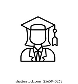 icon graduation student. 
female graduate in cap and gown. Suitable for educational, graduationthemed designs, and academic blogs, the asset.