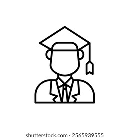 
icon graduation student. 
Graduate in cap and gown symbolizes success, ideal for educational, graduation, and achievement concepts. Suitable for graduationthemed designs.