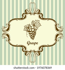 Icon Of Grape. Hand Drawn Sketch. Retro Vintage Design. Vector Illustration.