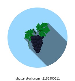 Icon Of Grape In Ui Colors. Flat Circle Stencil Design With Long Shadow. Vector Illustration.