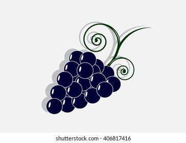 icon grapes.  A cluster of blue grapes with a green stalk  