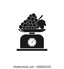 Icon grapes on mechanical scales. Vector illustration.
