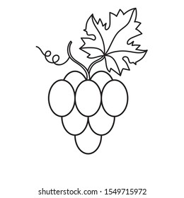 icon grapes with tendril and leaf black and white flat vector