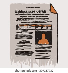 Icon graphic of curriculum vitae or resume with generic text as sketch over gray background