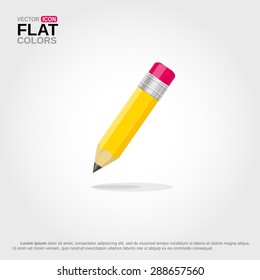 Icon of Graphite Pencil with Eraser and Shadow. 
Flat colors only.