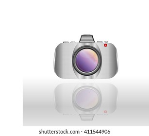 Icon gray camera on a mirrored background. Logo, emblem, web elements for design. Vector illustration