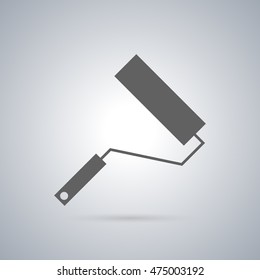 Icon gray paint roller, isolated on a gray background, design elements for repair and construction, flat style, vector illustration.