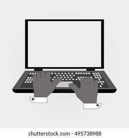 Icon gray screen laptop in their hands. stylish vector illustration for web design