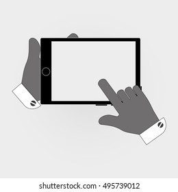Icon gray screen tablet in hand. stylish vector illustration for web design