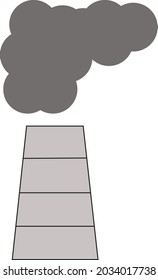 Icon: gray smoke is coming from a large factory pipe on a white background