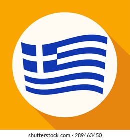 Icon Greece Flag on white circle with a long shadow
