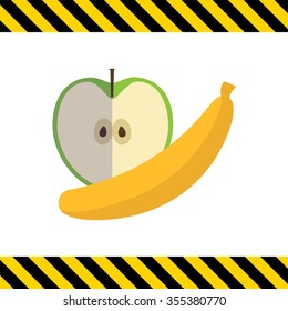 Icon of green apple half and banana 