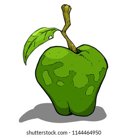 Icon green apple. Vector illustration of a fruit apple. Hand drawn apple.