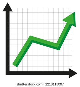 icon with green arrow chart up. Trade arrow. Vector illustration. stock image. 