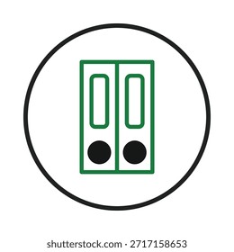 An icon of a green binder inside a black circle symbolizes efficient data management and organized document storage. It represents the systematic filing and archiving of essential records, enabling