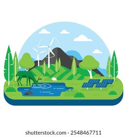 icon for green campaign, infographic, nature, eco-friendly energy, electric vehicle, power plant, trees, greening, forest, water, weather, environment, recycling, vector art illustration design