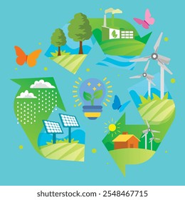 icon for green campaign, infographic, nature, eco-friendly energy, electric vehicle, power plant, trees, greening, forest, water, weather, environment, recycling, vector art illustration design