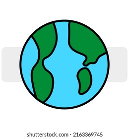 icon with green cartoon earth. Save green planet concept. Geography concept. Ecology concept. Vector illustration. Stock image.