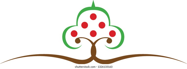 Icon of a green cherry tree with six red cherries