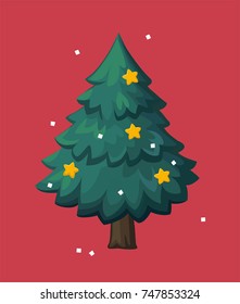 Icon green Christmas tree decorated with stars.