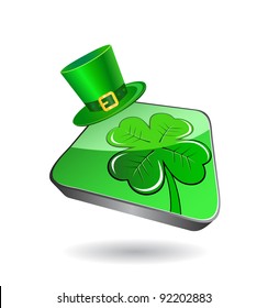 Icon with green clover and patrick's hat isolated on white background