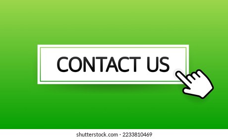 Icono con el botón verde nos contacta sobre fondo blanco para el diseño de marketing web. Diseño plano. Elemento de medios sociales. Ilustración del vector