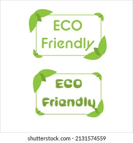 icon green ecofriendly inscription in squere with green leaves	