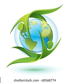 icon of Green Eco-people rotating around Earth