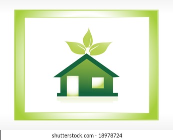 icon green house with leaves, illustration