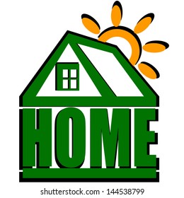 Icon - green house and sun, vector  
