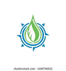 Icon Green Leaf Compass Blue Nature Template