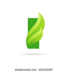 I icon with green leaves. Vector eco design.
