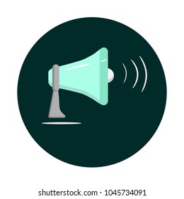 icon of green megaphone with stand on a dark green background