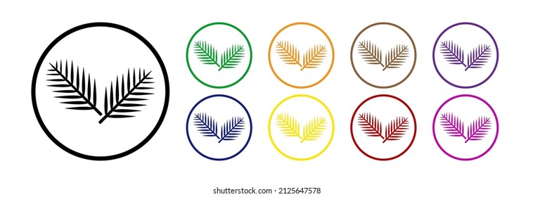 Icon of green palm leaves in different colors. Icon for the holiday of Palm Sunday. 