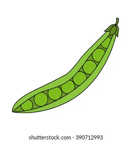 Icon green peas with leaf. Vector illustration.