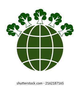Icon of green planet and forest. Symbol of ecology, environmental awareness, nature protection concept. Vector Illustration
