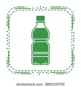 Icon of green plastic bottle on white background with dotted green border